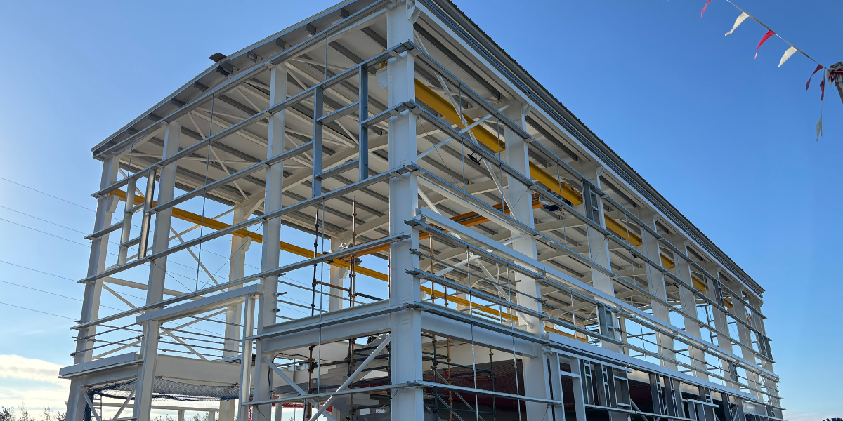 A photo of a structural steel frame supplied to ESB substation