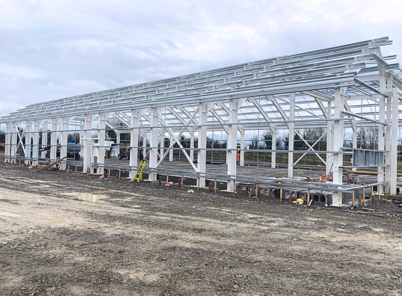 A photo of the structural stee; frame for the new Waterways Ireland crafe centre of excellence