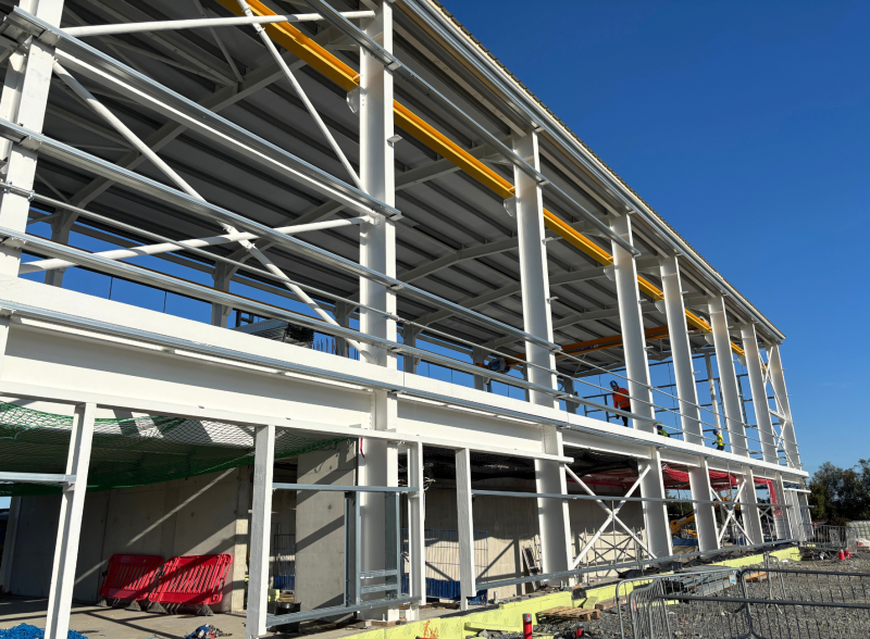 A photo of a structural steel frame for ESB substation