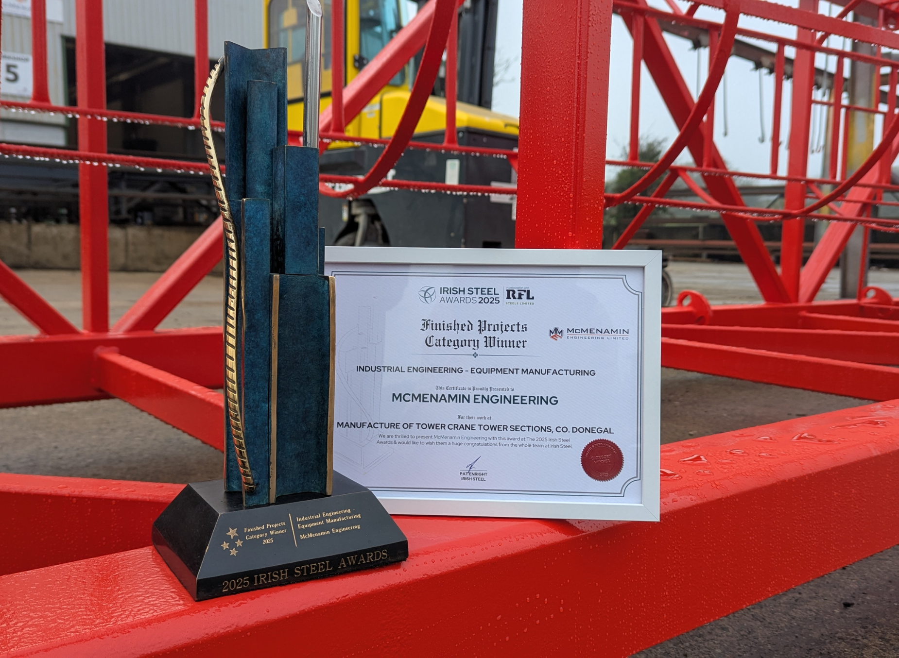 A photo of the Irish Steel Award received by McMenamin Engineering in 2025