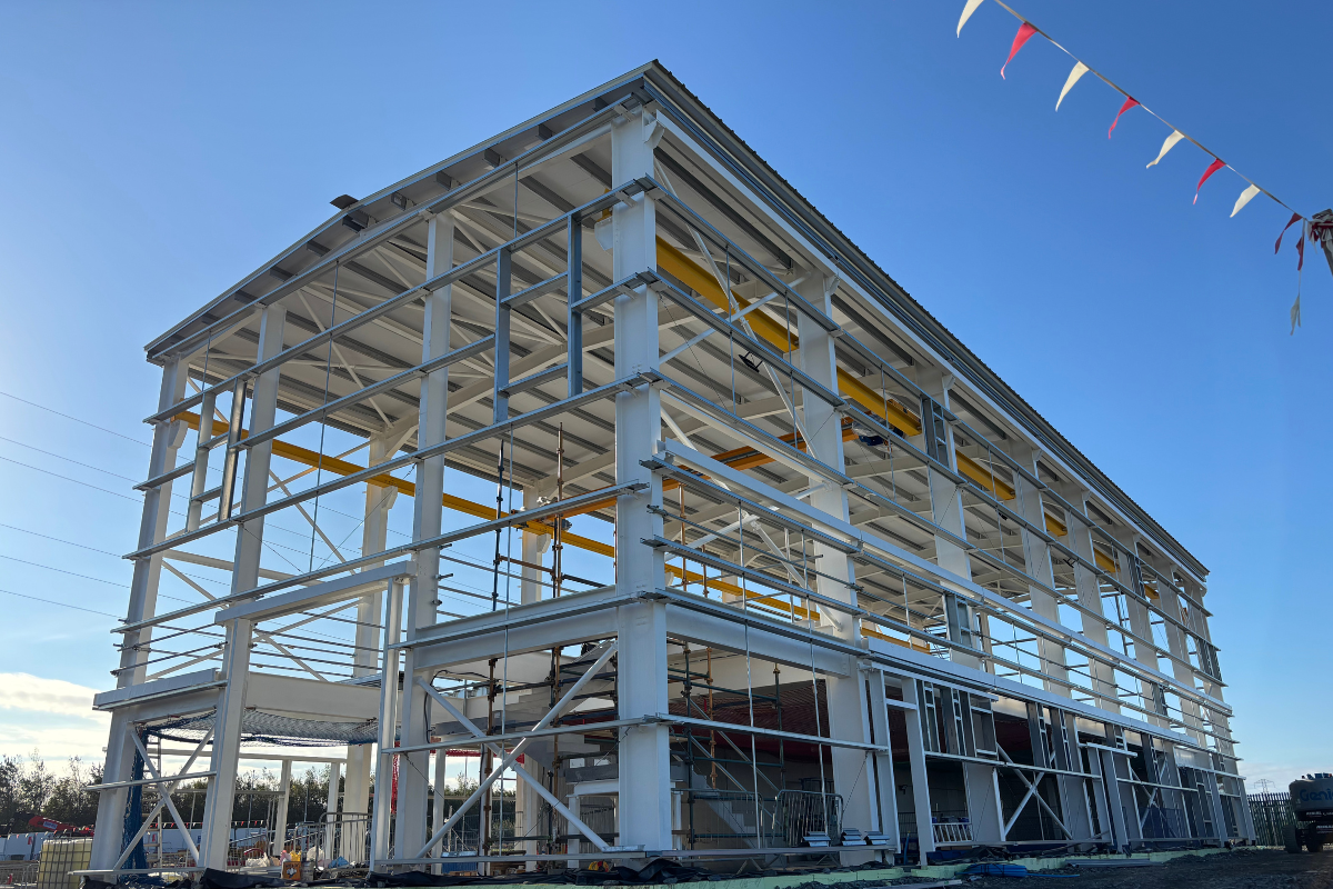 A photo of a structural steel frame supplied to ESB substation