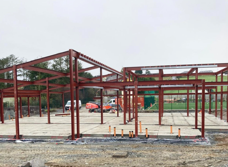 A photo of the extension to st baithins national school in St Johnston, Doinegal. Structural steel supplied and erected by mcmenamin engineering.