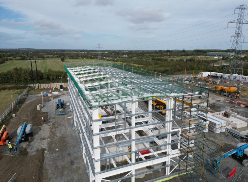 a photo of the steel frame structure for the esb