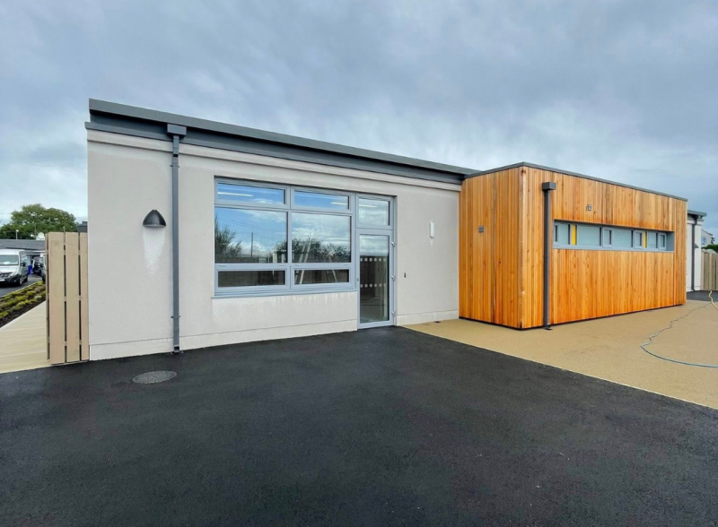 A photo of the extension to st baithins national school in St Johnston, Doinegal. Structural steel supplied and erected by mcmenamin engineering.